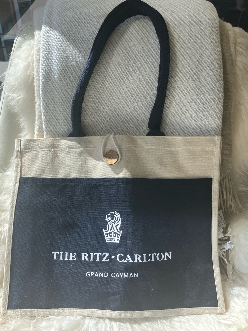 Ritz Carlton Grand Cayman navy & Cream Canvas Tote